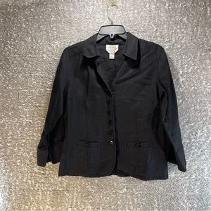 Talbots Womens Sz 6 Irish Linen Button Up Shirt 3/4 Sleeve Top Black Petite